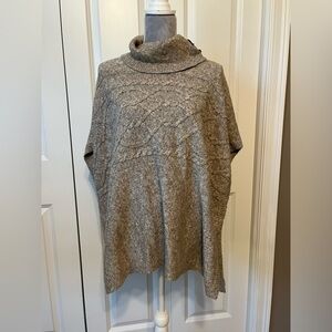Westbound Tan Cable knit Turtleneck Sweater Poncho Topper- Softy Cozy warm SM‎